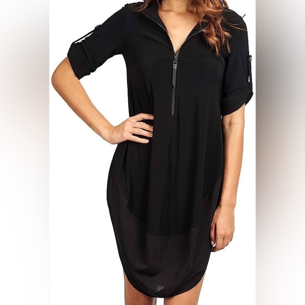 Joseph Ribkoff Black Zip Front Jewel Accent Collared dress Style 173256